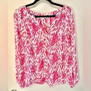 Boden Confetti Tropical V Neck Popover Balloon Sleeve Tunic in Pink and White 6